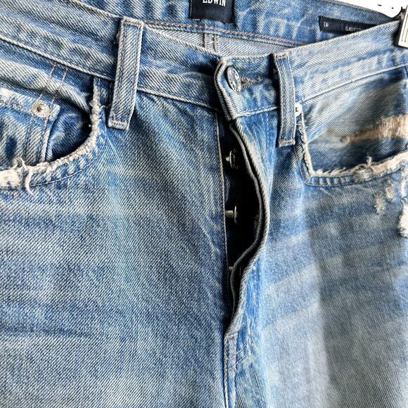 Edwin Denim Cai classic Straight High Waist Non stretch Ripped Jeans size 26 - Picture 11 of 16